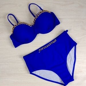 Cobalt Blue 2-piece Swimsuit With Chain Accent Size S
